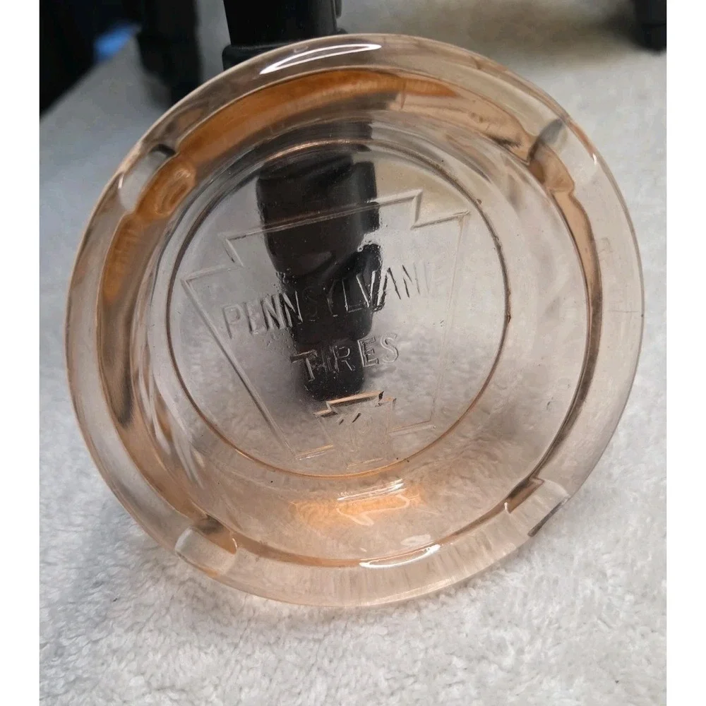 Vintage Pennsylvania Tires Pink Glass Ashtray 3.5